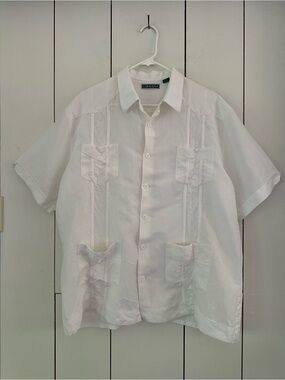 Cubavera Embroidered Guayabera Shirt Sz XL Short Sleeve Cream